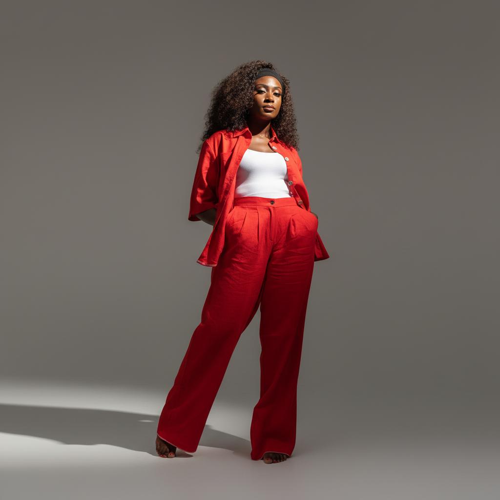 the red two piece linen set