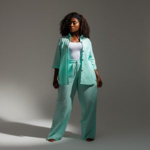 the mint green two piece linen set