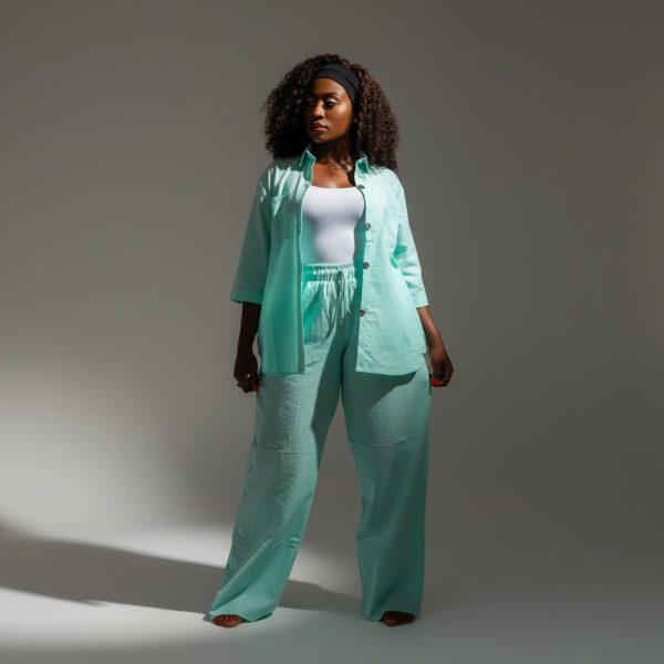 the mint green two piece linen set